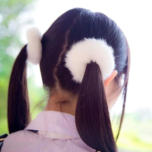 Furling Pompoms Furry Faux Rabbit Fur Hair Scrunchies Artificial Fur Hair Bobbles Elastic Hair Band Rope Wristband Ponytail Accessories Light Pink 2pcs thumbnail 5