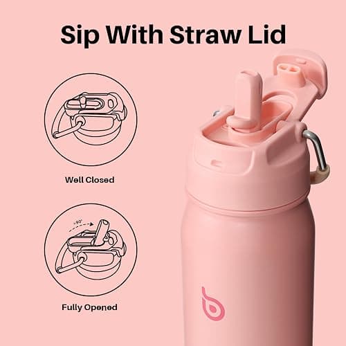 BOTTLE BOTTLE Insulated Water Bottle Stainless Steel 700ml（24oz） Bike Water Bottles with Straw and Adjustable Lid Daily Drink Flask Pill Organizer (salmon) thumbnail 5