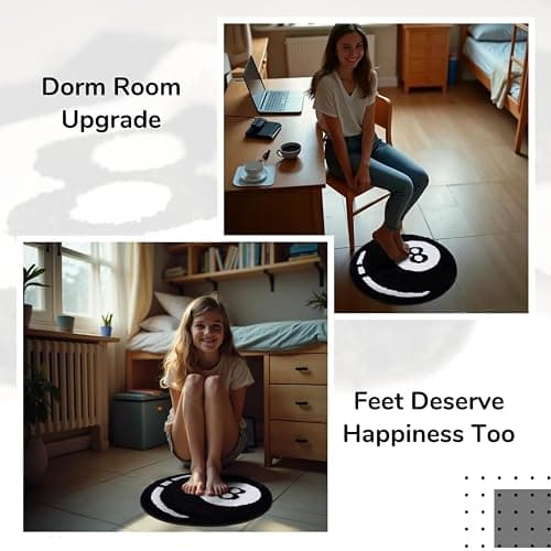 Slothy Fafi 8 Ball Rug - 32 Inch White & Black Hypebeast and Aesthetic Rugs for Bedroom & Living Room - Y2K Room Decor thumbnail 6