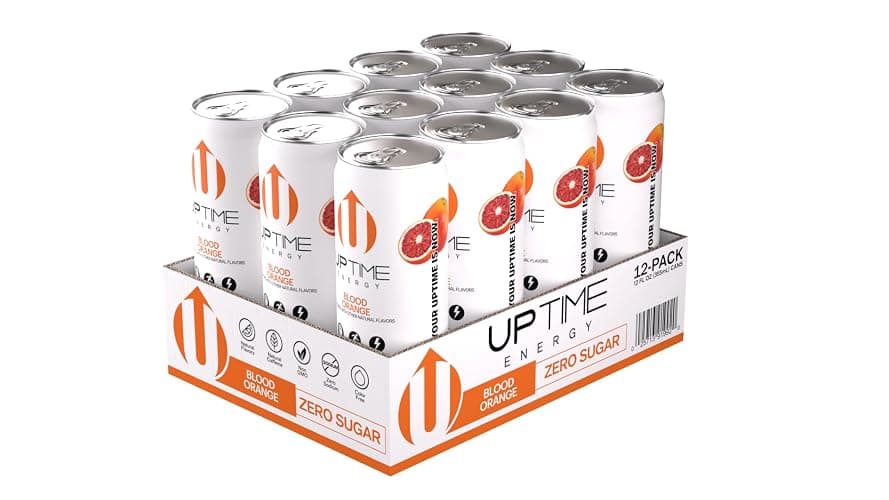 UPTIME Energy Drink, Blood Orange Sparkling, 12 Pack, Vitamin C, L Theanine, Calcium, Sugar Free Energy Drinks for Focus Support, 142mg of Natural Caffeine, 0 Calories, Clean, Natural, 12 fl oz Cans thumbnail 8