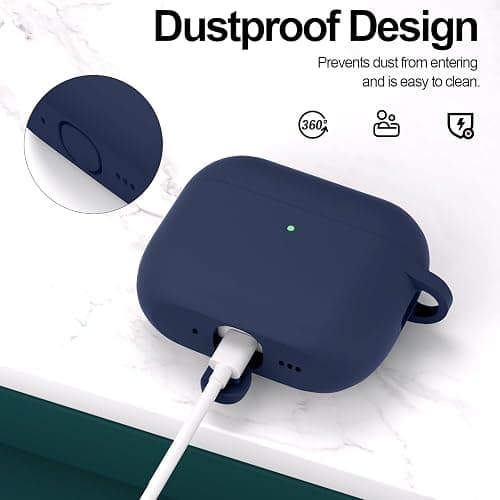 ATUAT Compatible with AirPods Pro 3 Case, Protective Soft Silicone Cover with Keychain Cleaning Kit for Women Men for Apple AirPods Pro 3rd Generation(2025), Front LED Visible, Midnight Blue thumbnail 7
