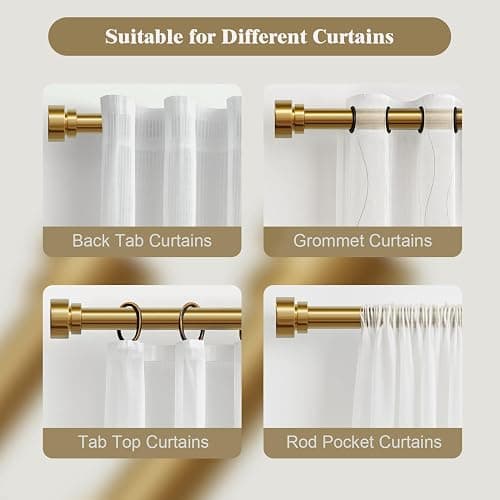 Oneach Heavy Duty Curtain Rods for Windows 28 to 48 Inch, 1 Inch Brass Gold Curtain Rod, Adjustable Length Rod with Metal Finials, Modern Decorative for Bedroom Kitchen Living Room (16 to 60 Inch) thumbnail 8