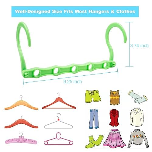 DUCOO 10 PCS Space Saving Hangers, 5-Hole Magic Hangers - Sturdy Plastic Hanger, Closet Organizers for Clothes Storage, College Dorm Essentials, Home Organization (Color) - Multicolor thumbnail 2