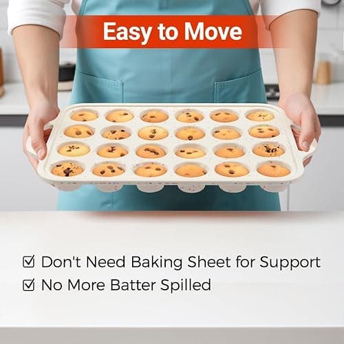 CAKETIME Mini Muffin Pan, Metal Reinforced Frame Mini Cupcake Pans 24 Cups Nonstick Muffin Silicone Molds with Handle for Baking Muffins, Cupcakes, Egg Bites 2 Pack thumbnail 6