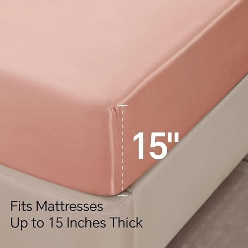 BEDELITE Satin Sheets Full Size Bed Set, Luxury Soft Coral Pink Silky Sheets for Hair and Skin, Similar to Silk Bed Sheets Set 4 Pieces with 1 Deep Pocket Fitted Sheet, 1 Flat Sheet, and 2 Pillowcases thumbnail 6