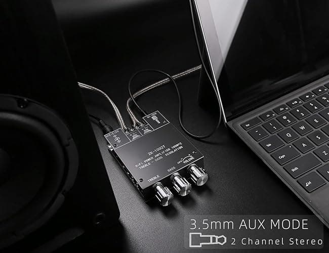 100W+100W Amplifier Board with Treble and Bass Control, DC 9-24V, BT and AUX Inputs, 2.0 Channel Stereo AMP Board for DIY Wireless Speakers, Password Free (ZK-1002T) - ZK-1002T thumbnail 4