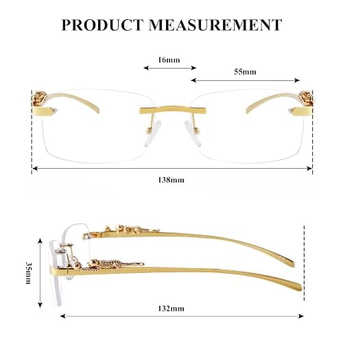 piscm Vintage Rimless Rectangle Sunglasses for Women Men,Trendy Gold Metal Frameless Square Sun Glasses Transparent Eyewear thumbnail 6
