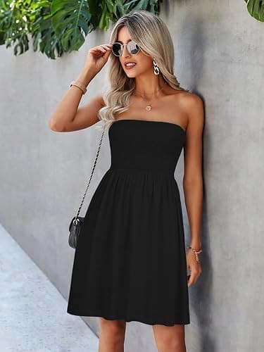 elescat Summer Dresses for Women Strapless Casual Beach Cover Ups Tube Top Sundress thumbnail 2
