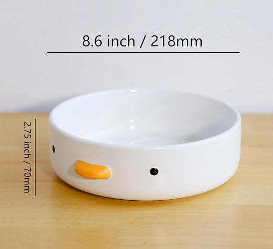 PURROOM Cute Duck 8.6'' Fruit Bowl, Handmade Glaze Large Ceramic Salad Plate, Flat Bottomed Bowl, Home Family, Friend. thumbnail 3