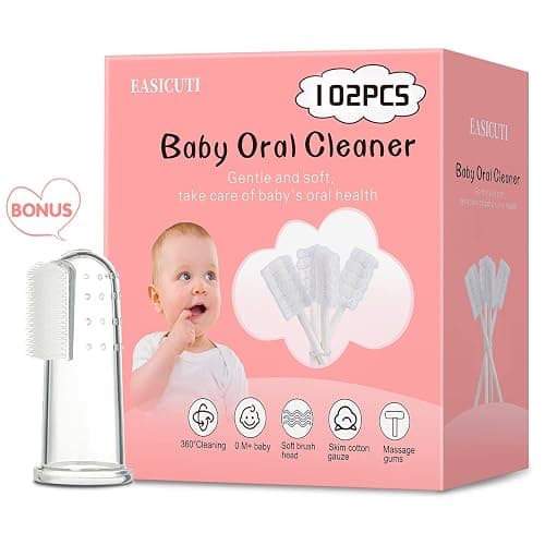 102PCS Baby Tongue Cleaner, Newborn Baby Oral Cleaner, Disposable Infant Gum Cleaner, Gauze Dental Care for 0-36 Months + 1 Finger Toothbrush with Case - Image 1