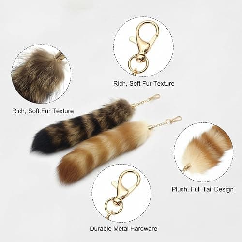 DNTHYRIN 2Pcs Therian Tail, Fox Tail Keychain Set of 2, Animal Spirit Accessory for Cosplay and Collection, Crystal Fox Tail and Standard Fox Tail Design thumbnail 7