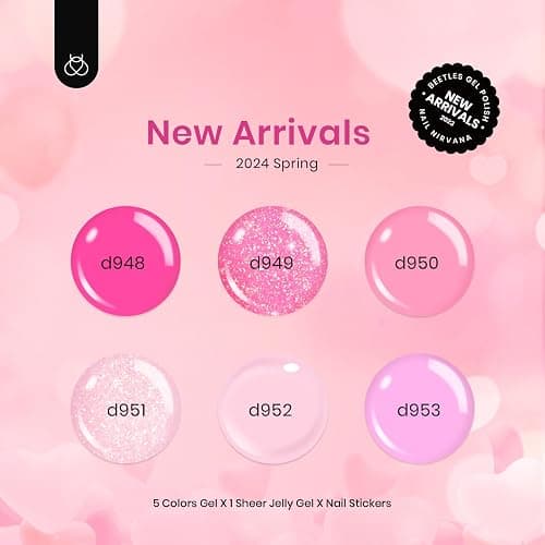 Beetles Pink Gel Nail Polish, 6 Colors Hot Pink Glitter Bright Jelly Gel Polish Soak off Uv LED Cured Nail Art Design Salon Home DIY Manicure Gifts for Women thumbnail 2