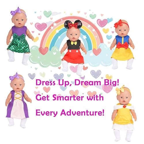 Sweet Dolly Baby Doll Accessories, 5 Doll Clothes, Mermaid Princess Dresses Outfits for 15 Inch to 18 Inch Dolls, 15 Inch Baby Dolls, 10PCs in Total Doll Clothes and Accessories thumbnail 5