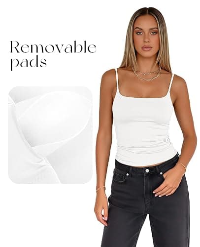 Darong Women Padded Tank Top Built in Bra Adjustable Spaghetti Straps Double Lined Basic Cami Shirt thumbnail 5