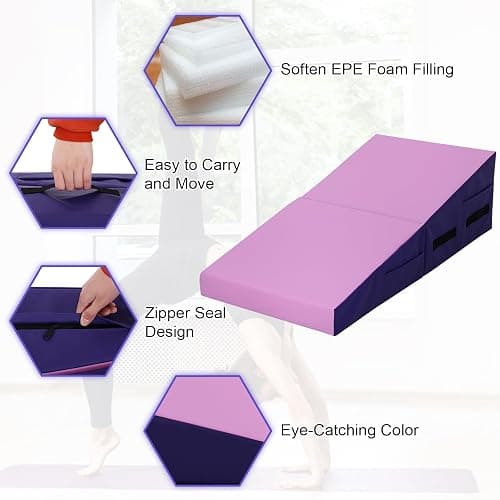 Gymnastics Mat 34”X24”X14” Incline Tumbling Mats for Home Gym, Folding Exercise Mat Cheese Wedge Mat with Non-Slip PVC Surface & Handles for Kid Adults Workout thumbnail 5