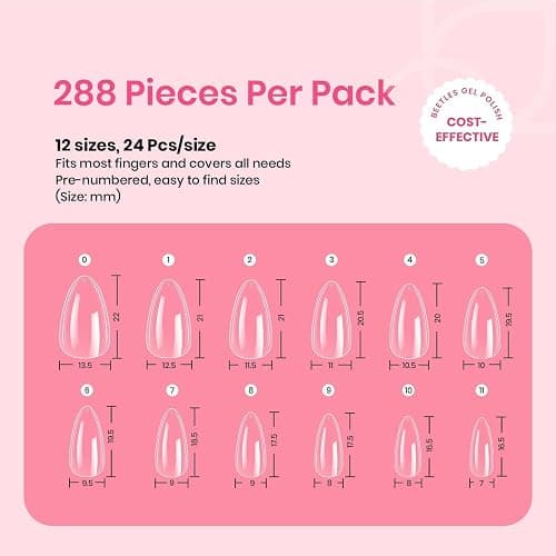 Beetles Gel Short Almond Nail Tips, 288Pcs Pre-Shape Clear Short Almond Gel Press On Nail Fake Nails Easy Nail Extension Full Cover False Nails for Gel Nail Polish Gelly Tips DIY Nail Salon thumbnail 3
