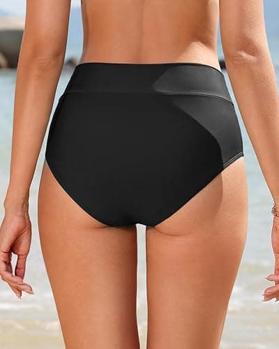 Women V Cut Full Coverage Bikini Bottom - High Waist Swim Bathing Suit Bottoms Cross V Front Swimsuit - Black - Medium thumbnail 2