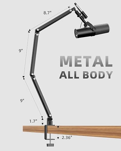 TODI Mic Arm for Lightweight Mics, Microphone Arm Rotatable, Storable Desk Mic Stand for Bear 3LB with Mount Clamp, Mic Stand Boom Arm with Cable Channel with 3/8'' 5/8'' Thread for Podcast, Gaming thumbnail 4