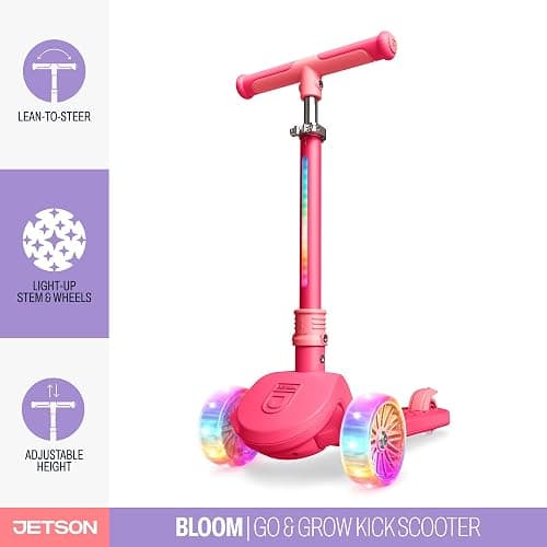 Jetson 3-Wheel Light-Up Kick Scooter, Lights on Stem & Wheels, Height Adjustable Handlebar, Rear Brake, Foldable, Ages 3+ thumbnail 2