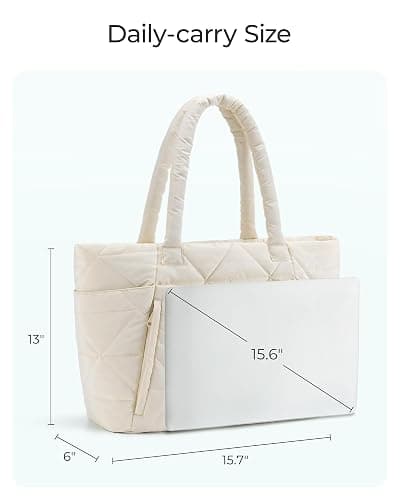 BAGSMART Tote Bag for Women, Puffy Tote Bag with Zipper, Large Quilted Shoulder Bag with Compartments for Travel, Work, Gym thumbnail 3