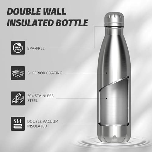 WATERSY Gourde Isotherme en Acier Inoxydable à Double paroi en Métal pour Garder au Froid Pendant 24 Heures et au Chaud Pendant 12 Heures - Bouteille de Sport en métal sans BPA - 500 ml thumbnail 6