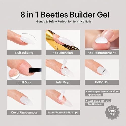 Beetles Builder Gel for Nails, 0.51 fl.oz 8 in 1 Milky White Color | for Thickening Strengthening Building Apex, Beginner Friendly DIY Salon at Home, UV LED Lamp Cured Needed thumbnail 4