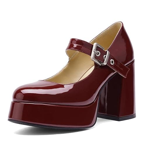 QIV Platform Mary Jane Heels for Women Chunky Block Heel Round Toe Closed Toe Dress Shoes thumbnail 6