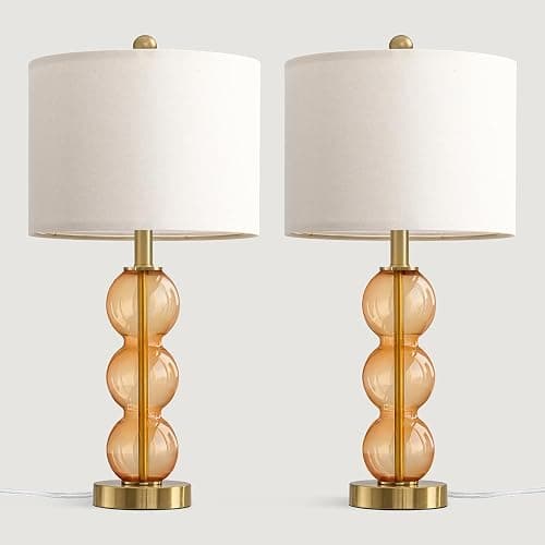 Oneach 25" Amber Glass Table Lamps for Living Room, Glass Modern Table Lamp Set of 2, USB Charging Ports, Linen Shade, Bedside Lamps for Bedroom, Nightstand, Side Table (Bulbs not Included) thumbnail 8
