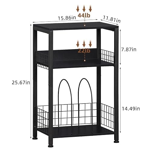 LELELINKY Side Table with Storage, Black Night Stand for Small Spaces, 3 Tier Industrial Wooden Record Player Holder with Vinyl Storage Shelf, End Tables Printer Stand for Bedroom thumbnail 3