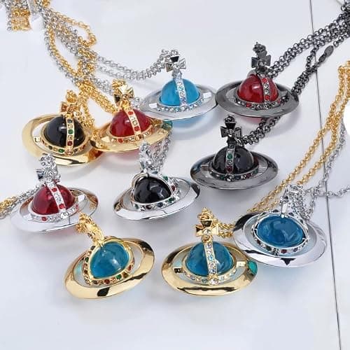 ZHAOZHAO Colorful Necklaces of Saturn for Women | Punk Saturn Planet Pendant Necklace(Black Purple) thumbnail 6