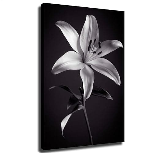 Flower Black and White Lilies Poster Picture HD Print Retro Painted Modern Home Bedroom Room Aesthetic Decoration (08×12inch_Unframed) - Image 1