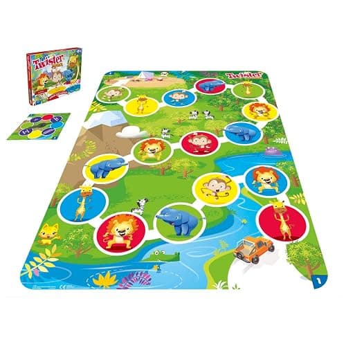 Jeu Twister Junior, Tapis réversible Aventure de la Jungle, 2 Jeux en 1, Jeu de Groupe d'intérieur pour 2 à 4 Joueurs thumbnail 5