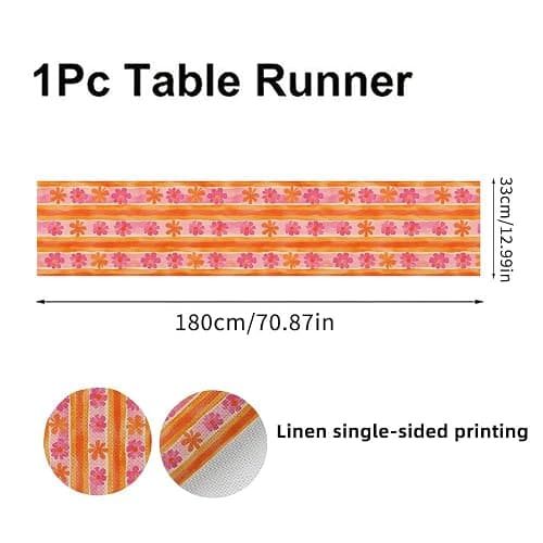 Pink Orange Stripes Floral Table Runner 72 Inches Long Linen Tabel Runner for Kithcen Table Decor Dining Room Decor for Home Kitchen Party Decorations Valentines Day Indoor Outdoor 13X72 Inch thumbnail 3