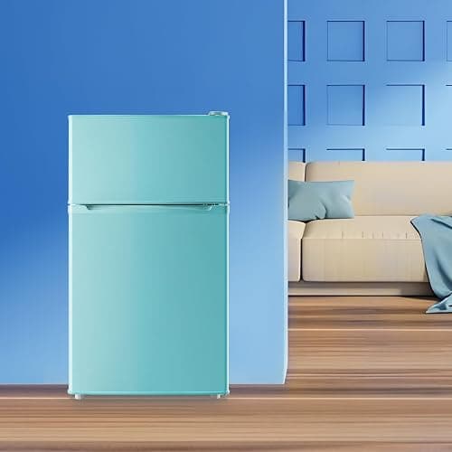 WANAI 3.5 Cu.Ft Blue Mini Fridge With Freezer Compact Refrigerator for Dorm | Freestanding Fridge with 7 Level Adjustable Thermostat, Removable Shelves, Fast Cooling, Low Consumption thumbnail 2