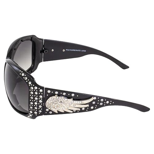 Rodeo Queen Angel Padded Motorcycle Bling Sunglasses for Women Black Frame w/Bling Rhinestones thumbnail 3