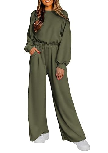 PRETTYGARDEN Women's Fall One Piece Jumpsuits Dressy Casual Long Sleeve Elastic Waist Pockets Wide Leg Long Pants Rompers - Image 1