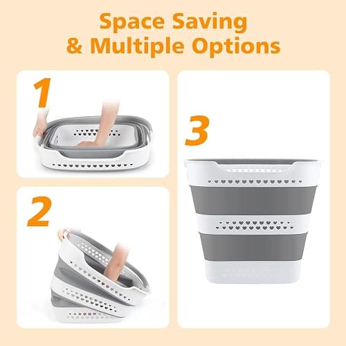 2 Pcs 42L Medium Collapsible Plastic Laundry Basket with Handles, Foldable Laundry Basket Hamper, Pop Up Storage Container Organizer for Washing Storage (Gery, 17 Inch * 13 Inch * 15 Inch) thumbnail 4
