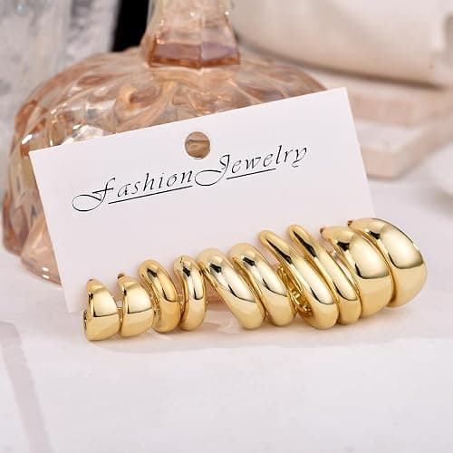 FOURPG 10 Pairs Hypoallergenic Chunky Gold Dangle Earrings for Women Trendy Thick Gold Plated Hoop Earrings Set Lightweight Jewelry thumbnail 2