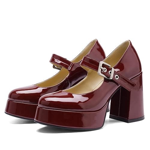 QIV Platform Mary Jane Heels for Women Chunky Block Heel Round Toe Closed Toe Dress Shoes - Image 1