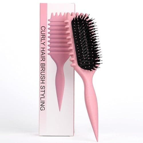 Define Curls Brush - Define Curls, Curly Hair Brush Enhance Bounce | Detangle Wavy/Curly Hair, Reduce Frizz - Ergonomic Design for All Textures (Pink, stripe) - Image 1