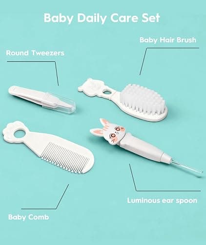 Baby Healthcare and Grooming Kit, Electric Safety Nail Trimmer Baby Nursery Kit, Newborn Care Kits with Hair Brush Comb for Newborn Infant Toddlers Baby Boys Girls Kids, Baby Shower Gifts (White) thumbnail 3