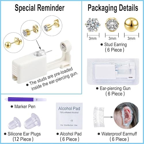 VitaCool Ear Piercing Kit Disposable Ear Cartilage Piercing Gun Kit with Sterile CZ Studs Easy and Safe Earring Self for Yourself Use at Home - Style A thumbnail 2