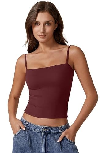 QINSEN Women's Double Lined Basic Tank Top Adjustable Spaghetti Straps Sleeveless Camisole Shirts thumbnail 2