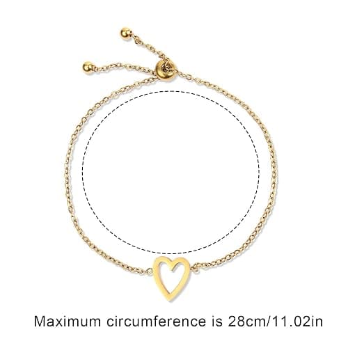 2pcs Matching Heart Bracelets, Gold Plating Delicate Love Friendship Chain Adjustable Jewelry Bracelets Heart Bracelet Set Gift for Women as Prom Accessories Anniversary (Gold) thumbnail 2