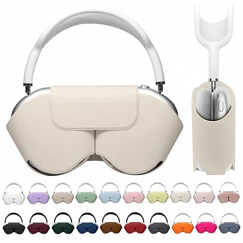 Maxjoy for Apple Airpods Max Smart Case Cover, Soft PU Leather Protective Cover Accessories for Airpod Max with Sleep Mode, Anti-Dust Travel Carrying Case for Airpods Pro Max Headphones, Beige - Image 1