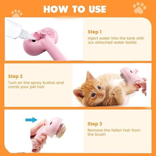 Cat Steam Brush with Release Button, 3-in-1 Steam Grooming Brush for Shedding, Hair Removal tool for Dogs & Cats, Self Cleaning Spray Comb with Mist for Long Haired Pets thumbnail 5