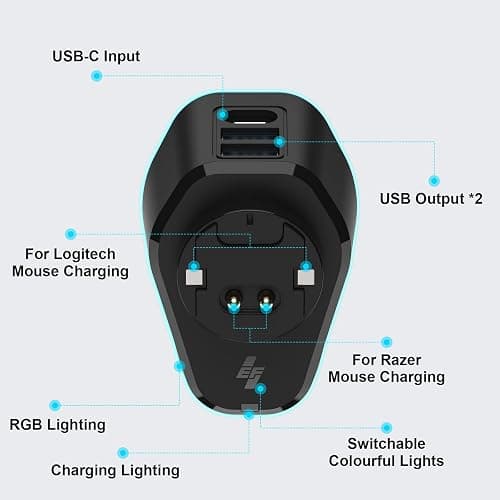 MOSHOU Charging Dock for Logitech Mouse G PRO X Superlight 2/1,G PRO X2 SUPERSTRIKE,G502/G502 X Lightspeed,G502 X Plus,G703/G903 Lightspeed,RGB Light,Computer Mice Powerplay Charging System(Black) thumbnail 3