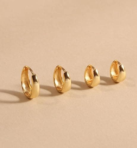 CHESKY 4 Pairs Small Huggie Hoop Earrings for Women - Chunky 14K Gold Plated/Silver Plated Lightweight Earring Stacks Cartilage Hoop Earrings Set for Multiple Piercing Trendy Jewelry thumbnail 7