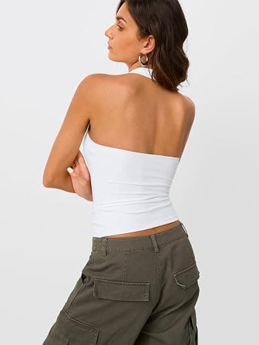 Trendy Queen Halter Tops for Women 2026 Summer Going Out Crop Cute Y2k Tops | Sleeveless Backless Open Back Tops, Workout Gym Clothes, Beach Vacation Outfits Casual Tank Tops, Spring Fashion Outfits thumbnail 6