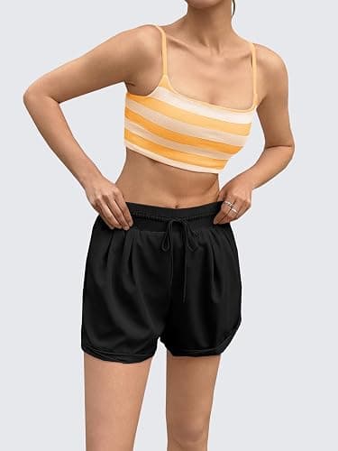 Aoysky Womens Striped Square Neck Sports Bras Spaghetti Straps Ribbed Padded Low Impact Yoga Workout Camisole thumbnail 4